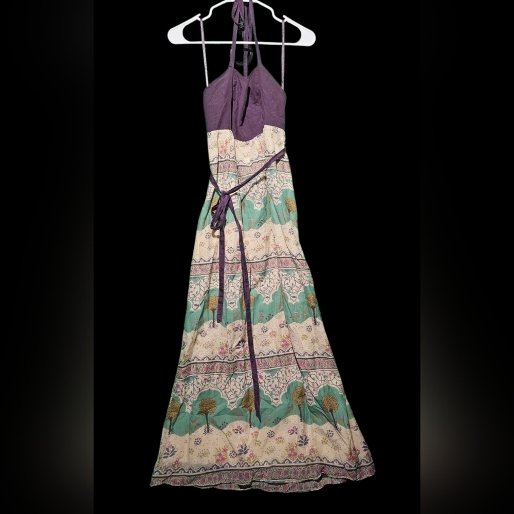 Maeve Purple and Cream Maxi Dress with Green Accents PTP 17 Size 2 EUC - Picture 3 of 5
